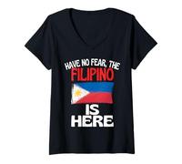 Femme N'ayez Pas Peur, Le Philippin est là | Funny Philippines T-Shirt avec Col en V
