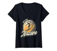 Femme Nazare Surfing Waves in Portugal Big Surf Men Surfer T-Shirt avec Col en V