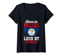 Femme Né à Belize, Loud by Nature Design T-Shirt avec Col en V