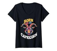 Femme Né Capricorne Signe Astrologique Signe Astrologique Disant la Bonne Aventure T-Shirt avec Col en V