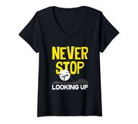 Femme Ne cessez jamais de Regarder l'espace du télescope d'astronomie T-Shirt avec Col en V