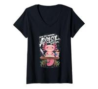 Femme Ne cessez jamais de vous poser des questions mignonnes sur un axolotl kawaii pour un garçon et une fille T-Shirt avec Col en V