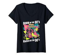 Femme Né dans les années 80 élevé dans les années 90 Vintage Retro 90s Kid T-Shirt avec Col en V