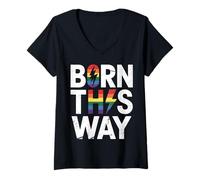 Femme Né de cette façon Pride Rainbow T-Shirt avec Col en V
