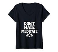 Femme Ne détestez Pas méditer paisible et Zen Pleine Conscience T-Shirt avec Col en V