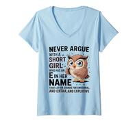 Femme Ne discutez jamais avec Une Petite Fille Qui a Un Joli Motif de Hibou en Forme de « E » T-Shirt avec Col en V