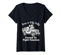 Femme Né d'une Souris obligée de Combattre Le fascisme Dilly Dally T-Shirt avec Col en V
