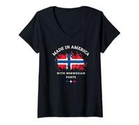 Femme Né en Amérique avec des pièces norvégiennes - Norvège et USA Pride T-Shirt avec Col en V