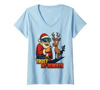 Femme Ne Fais Pas Confiance à la Conspiration des Rennes Père Noël T-Shirt avec Col en V