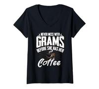 Femme Ne jouez jamais avec Grams Avant qu'elle ne prenne Son café, Cadeau de Grand-mère T-Shirt avec Col en V