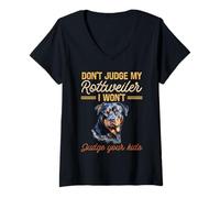 Femme Ne jugez Pas Mon Rottweiler, Je ne jugerai Pas Vos Enfants T-Shirt avec Col en V