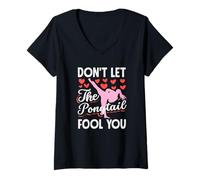 Femme Ne Laissez Pas la Queue de Cheval Vous Tromper Karaté Girl Arts Martiaux T-Shirt avec Col en V