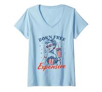 Femme Né Libre mais Maintenant Je suis Cher, drôle, Patriotique, 4 Juillet T-Shirt avec Col en V