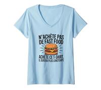 Femme Ne Mange Pas de Fast Food | Cadeau Humoristique T-Shirt avec Col en V