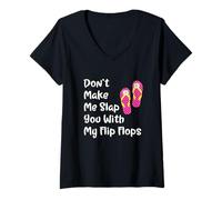 Femme Ne me Fais Pas Te gifler avec Mes Tongs Funny Beach T-Shirt avec Col en V