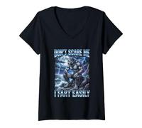 Femme Ne me Faites Pas Peur, Je pète Facilement Bootleg Alpha Wolf Meme T-Shirt avec Col en V
