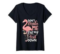Femme Ne m'obligez Pas à Mettre Mon Pied à Terre avec des Flamants Roses drôles pour Femmes T-Shirt avec Col en V