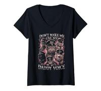 Femme Ne m'obligez Pas à Utiliser la Voix de Mon père Cat Dad Funny T-Shirt avec Col en V