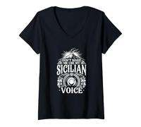 Femme Ne m'obligez Pas à Utiliser ma Voix Sicilienne - Funny Sicily Pride T-Shirt avec Col en V
