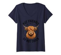 Femme Ne Pas Toucher Le Fil barbelé de Vache des Highlands T-Shirt avec Col en V