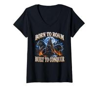 Femme Né pour Errer, Conçu pour Conquérir - Amoureux des Loups T-Shirt avec Col en V