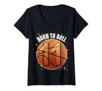 Femme Né pour Le Basket-Ball, 11e Anniversaire, Onze Filles, garçons et Enfants T-Shirt avec Col en V