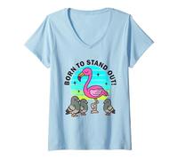 Femme Né pour se démarquer, Mignon Kawaii Flamant Rose Oiseau été T-Shirt avec Col en V