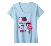 Femme Né pour se démarquer pour ne Pas s'adapter - Empowering Flamingo T-Shirt avec Col en V