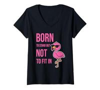Femme Né pour se démarquer pour ne Pas s'adapter - Empowering Flamingo T-Shirt avec Col en V