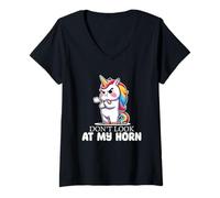 Femme Ne Regardez Pas Mon Attitude de Licorne à Cornes T-Shirt avec Col en V