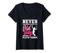 Femme Ne sous-Estimez jamais la Vieille Dame Qui Joue Un Joueur de Tennis T-Shirt avec Col en V