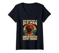 Femme Ne sous-Estimez jamais Old Man Bavarian Mountain Hound Retro T-Shirt avec Col en V