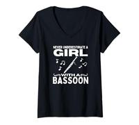 Femme Ne sous-estimez jamais une fille avec un basson femme basson T-Shirt avec Col en V