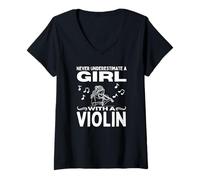 Femme Ne sous-estimez jamais une fille avec un violon Fun Women Violonist T-Shirt avec Col en V