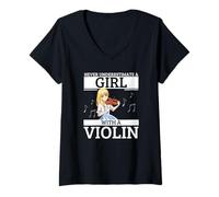 Femme Ne sous-estimez jamais une fille avec un violon Fun Women Violonist T-Shirt avec Col en V