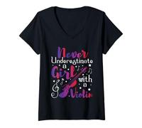 Femme Ne sous-Estimez jamais Une Fille avec Un Violon - Violoniste T-Shirt avec Col en V