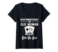 Femme Ne sous-Estimez jamais Une Vieille Femme Qui Joue à Ride The Bus T-Shirt avec Col en V