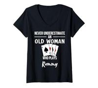 Femme Ne sous-estimez jamais une vieille femme qui joue au rami T-Shirt avec Col en V