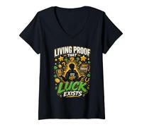 Femme Ne sous Une Bonne Etoile Design Jackpot Fortune T-Shirt avec Col en V