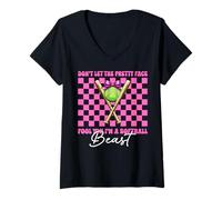Femme Ne te laisse pas tromper par son joli visage, je suis une bête de softball T-Shirt avec Col en V