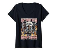 Femme Ne t'inquiète Pas, Le Papa du Chaton est là T-Shirt avec Col en V