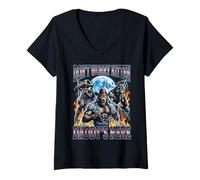 Femme Ne t'inquiète Pas, Mon Chaton est là, Blue Moon Wolf T-Shirt avec Col en V