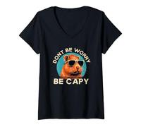 Femme Ne t'inquiète Pas, sois capy - Funny Capybara T-Shirt avec Col en V