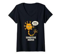 Femme Ne touchez Pas Un Nerf Sensible, Jeu de Mots Amusant sur la biologie des neurosciences T-Shirt avec Col en V