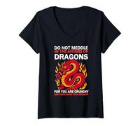 Femme Ne Vous mêlez Pas aux Affaires des Dragons Car Vous êtes croustillant T-Shirt avec Col en V
