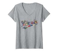 Femme Nebraska Patchwork Script Cute Feminine State Womens Girls T-Shirt avec Col en V