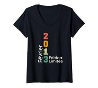 Femme Née Février 2013 Édition Limitée Anniversaire Février 2013 T-Shirt avec Col en V