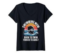Femme Née pour Nager forcée à Une mère nageuse Adulte T-Shirt avec Col en V