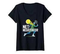 Femme Négociateur Net Joueur de Tennis Art T-Shirt avec Col en V
