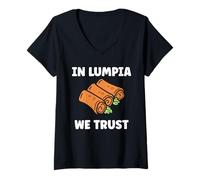 Femme Nem Food Funny Spring Roll Simple Quote in Lumpia we Trust T-Shirt avec Col en V